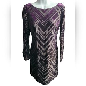 Vince Camuto Crushed Velvet Black Purple Dress Size 4